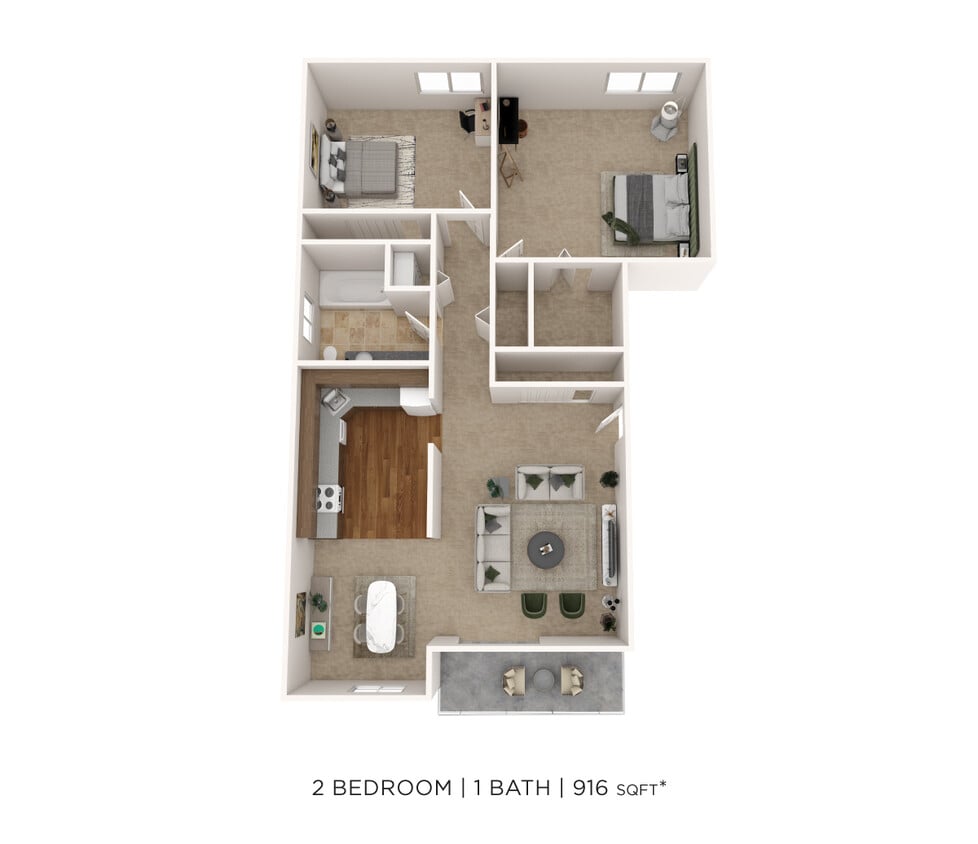 Floor Plan - Two Bedroom-916 sqft