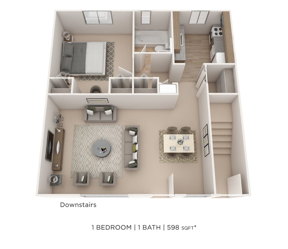 Floor Plan - One Bedroom - 598 sqft