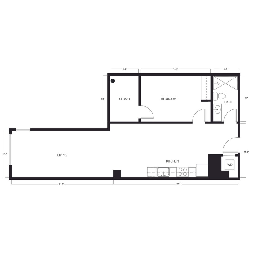 1 Bed | 1 Bath | 606-781 SQ FT - A1-WY