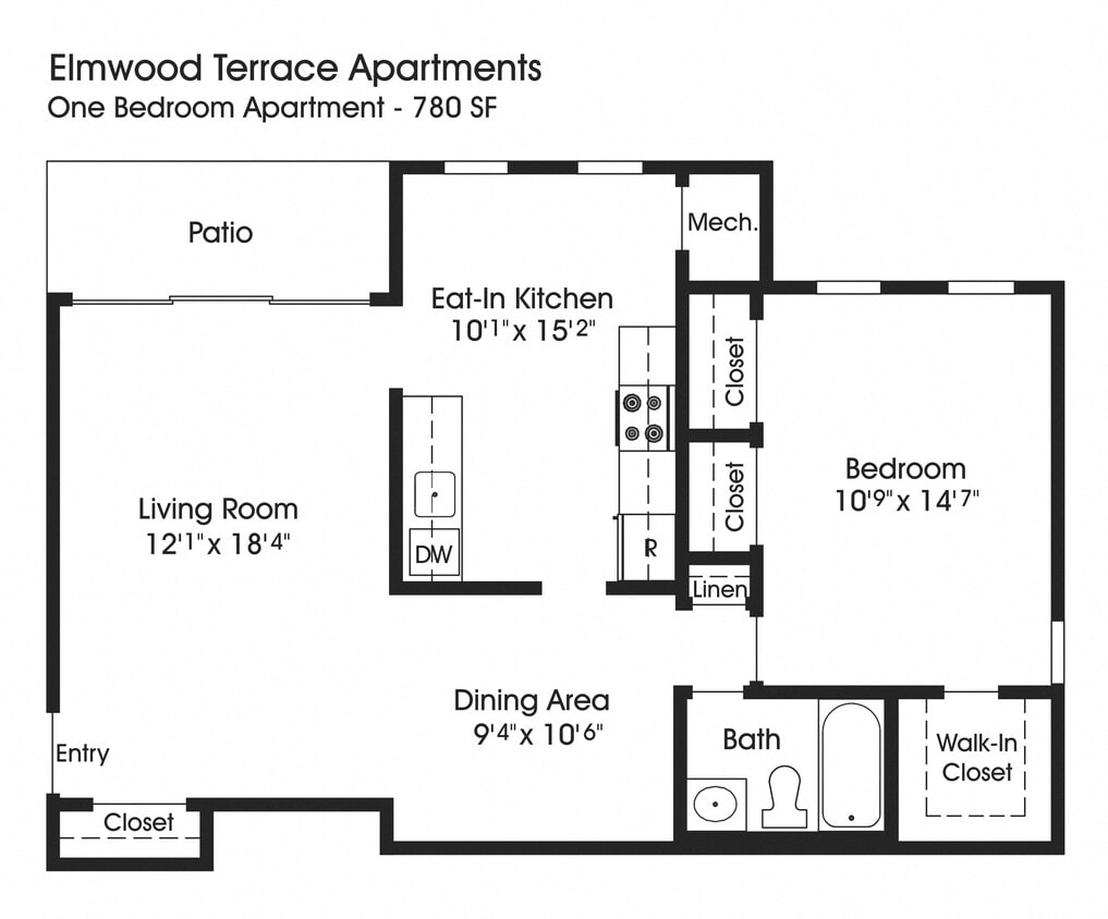 Floor Plan - 1BR 1BA (780sf)