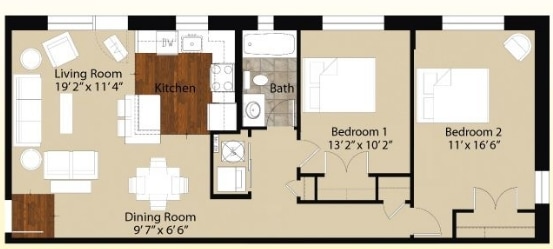 Vue-1 - 2 Bed, 1 Bath 946 SF 21