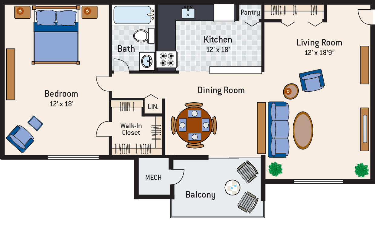 Floor Plan - 1 Bedroom 1 Bath