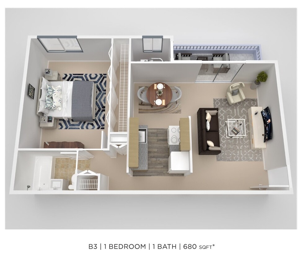 Floor Plan - One Bedroom - 680 sqft
