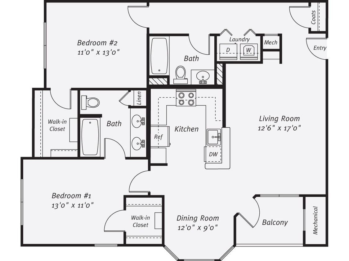 Floor Plan - 2 Bed/2 Bath-The Lopez