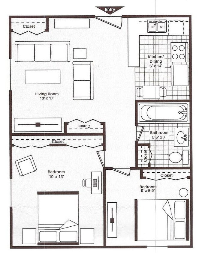 Floor Plan - 2 Bed 1 Bath