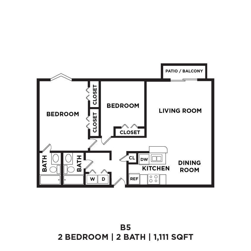 Floor Plan - Two Bed Two Bath 1111 Sqft