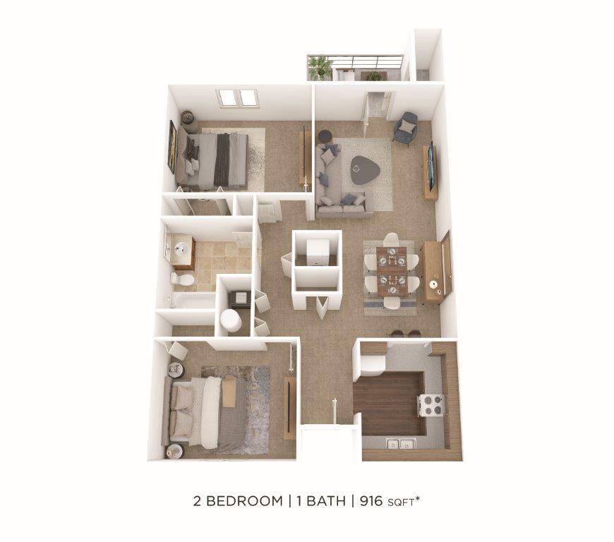 Floor Plan - Two Bedroom- 916 sqft