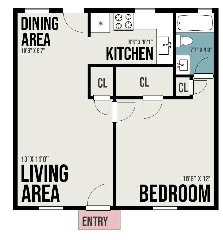 Floor Plan - THE MAGNOLIA - One Bedroom, One Bath