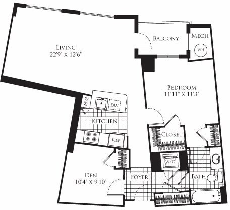 Floor Plan - 1 Bedroom with Den- 910