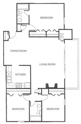 Floor Plan - Three Bed Two Bath