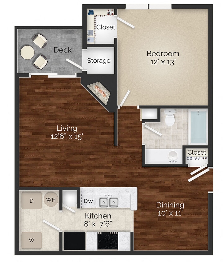 Floor Plan - One Bedroom - Plan B - Renovated