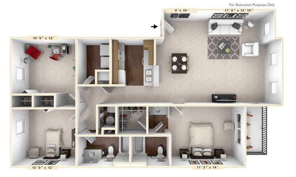 Floor Plan - The Windsor 3 BR 2 BA