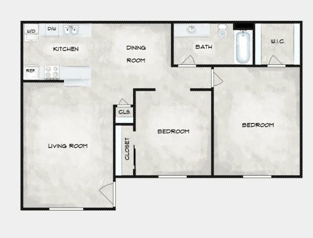 Floor Plan - Two Bedroom/One Bath