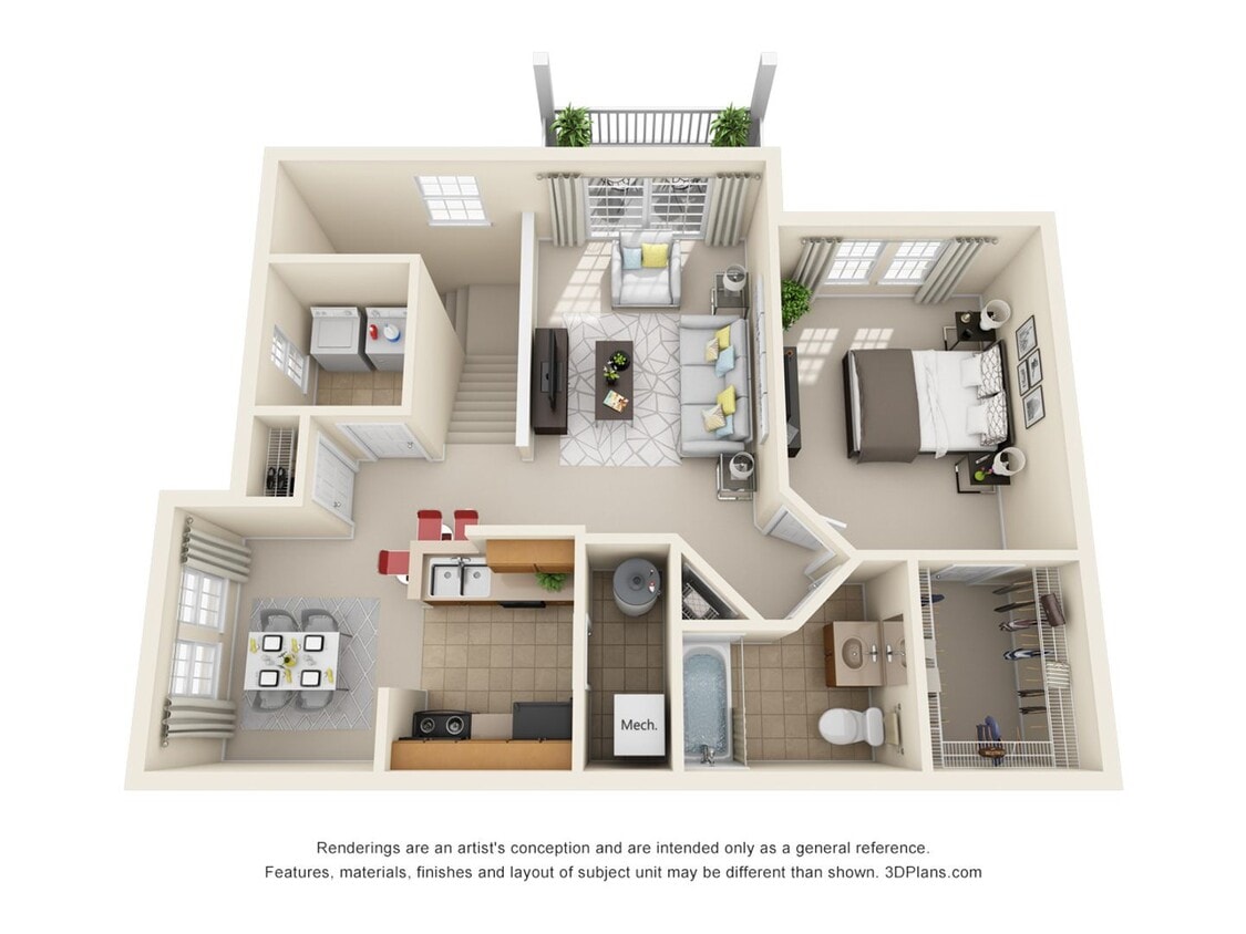 Floor Plan - 1 Bedroom 1 Bath - 915