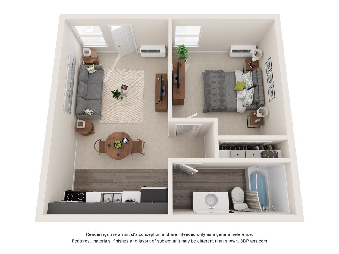 Floor Plan - 1 Bedroom, 1 BA - Axis KX