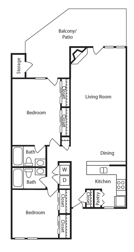Floor Plan - 2 Bed, 2 Bath Townhome Upgraded (80% IR)