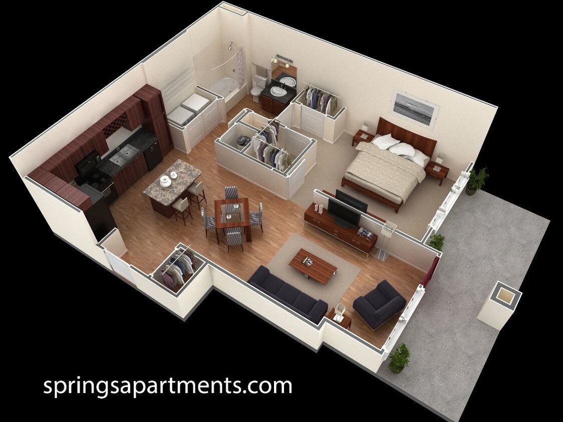 Floor Plan - 1 BR Designer Courtyard Garage