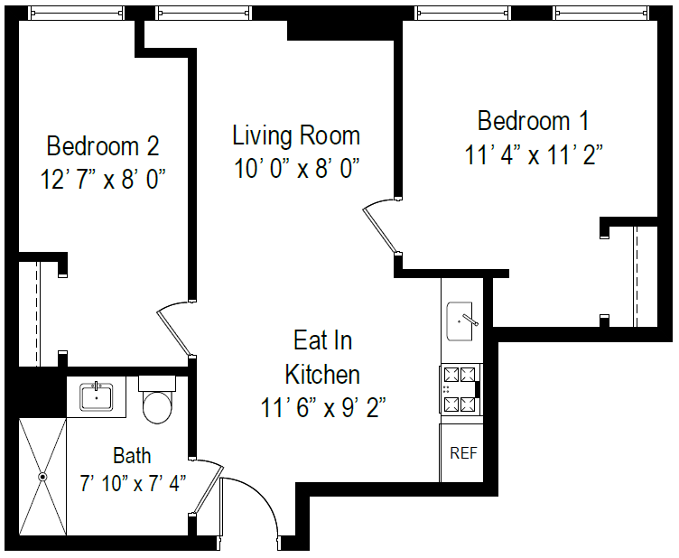 Floor Plan - 2 Bed, 1 Bath - Style B