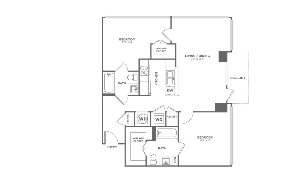 Two Bedroom Two Bath (964 SF) - Two Bedroom Two Bath (964 SF)