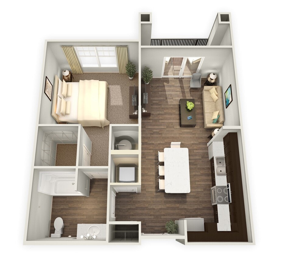 Floor Plan - 1BR 1BA (738 SF)