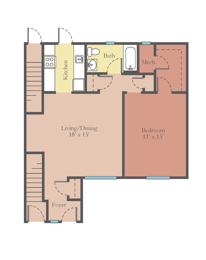 Floor Plan - 1 Bed 1 Bath