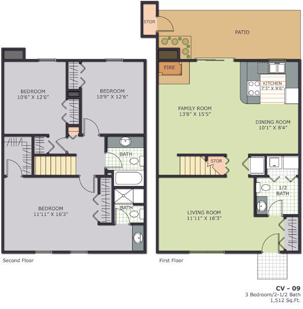 Floor Plan - 3BDR TH Fireplace