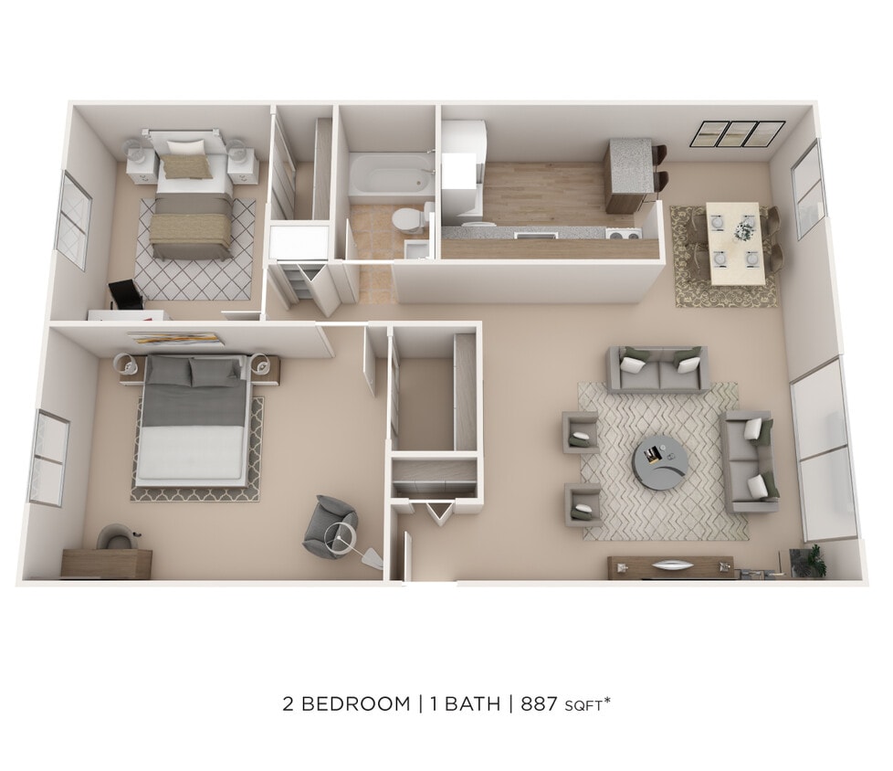 Floor Plan - Two Bedroom-887 sqft