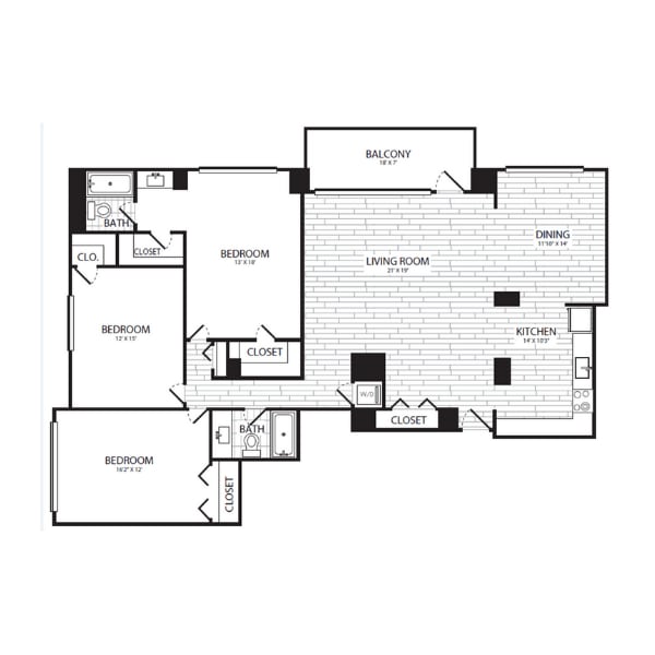 Floor Plan - 3 Bedroom, 2 Bath 1756 C1G