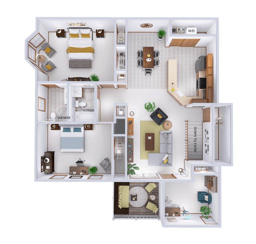 Floor Plan - 2 Bed, 2 Bath + Den (A)
