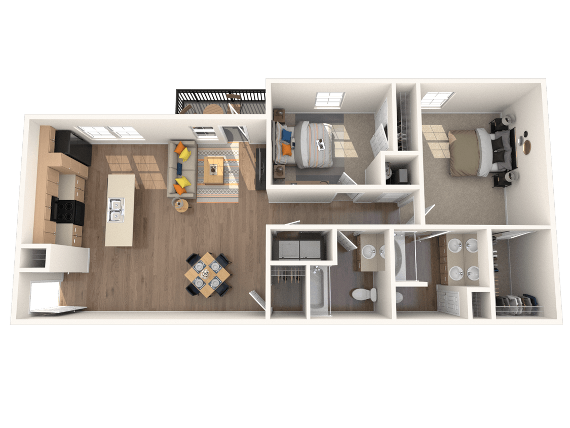 Floor Plan - 2 Bed 2 Bath 1142 Sq Ft