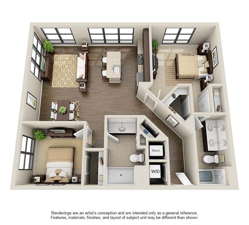 Floor Plan - 2 Bed 2 Bath-Harwood
