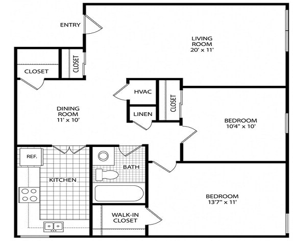 Floor Plan - 2 Bedroom 1 Bathroom