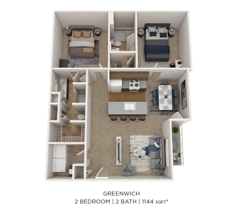 Floor Plan - Two Bedroom Two Bath-1144 sqft