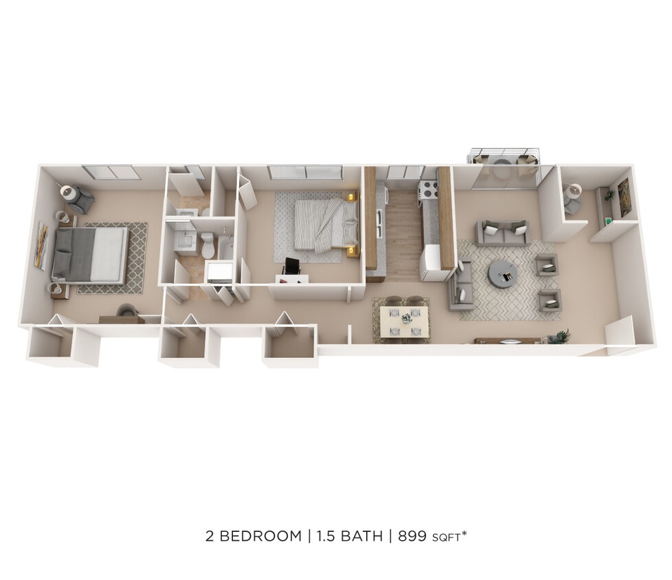 Floor Plan - Two Bedroom 1.5 Bath- 1003 sqft