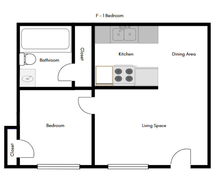 Floor Plan - 1 Bedroom 1 Bath F