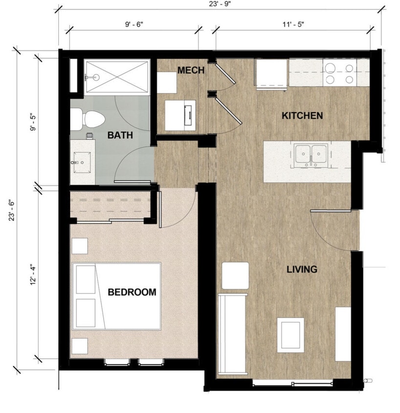 Floor Plan - 1 Bed 1 Bath