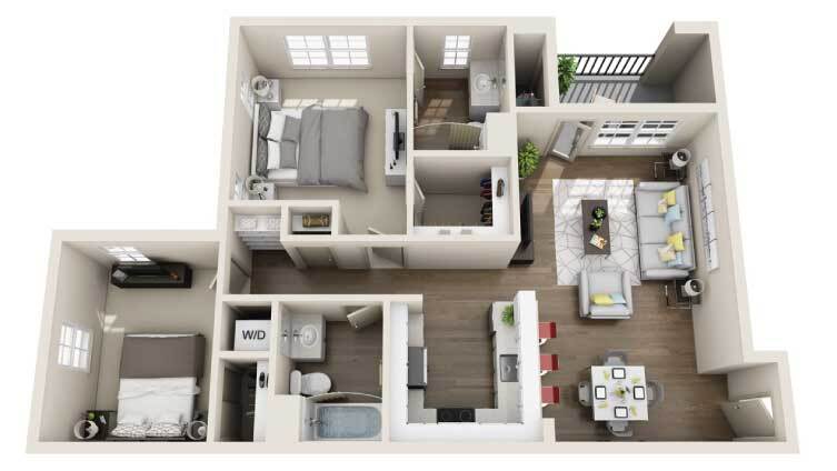 Floor Plan - 2 Bedroom + 2 Bath A | Arrive I