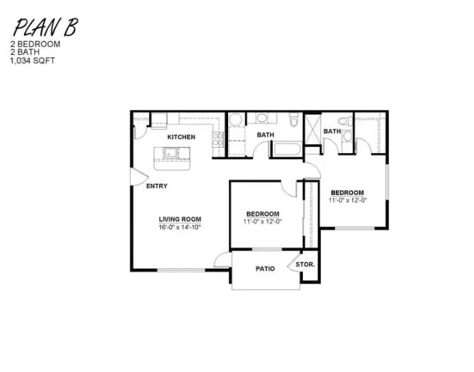 Floor Plan - Plan B - 2 bed 2 bath