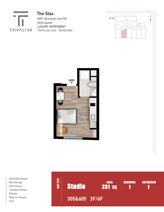 Floor Plan - Studio - 231 sqft