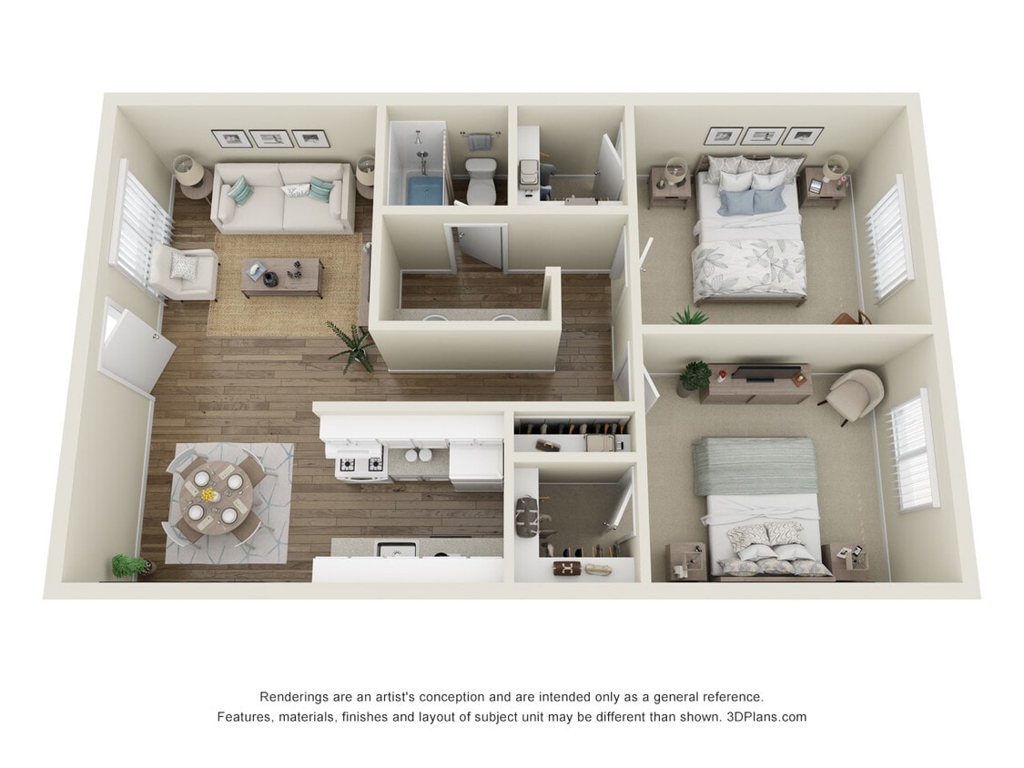 2 Bedroom Floor Plan - 2 Beds 1 Bath