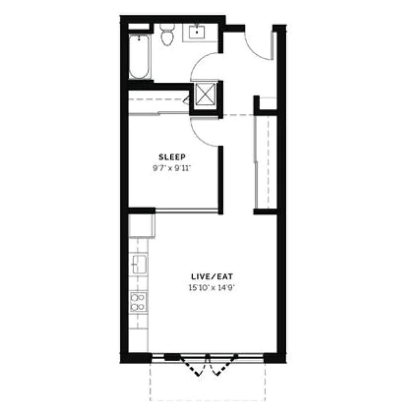Floor Plan - 1x1 - 601 SF