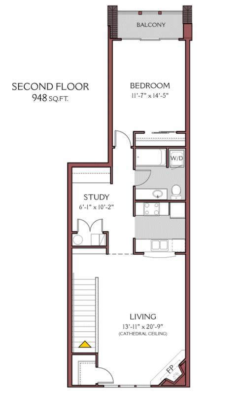 Floor Plan - 1 Bed/1 Bath (2nd floor) with Wood Floors