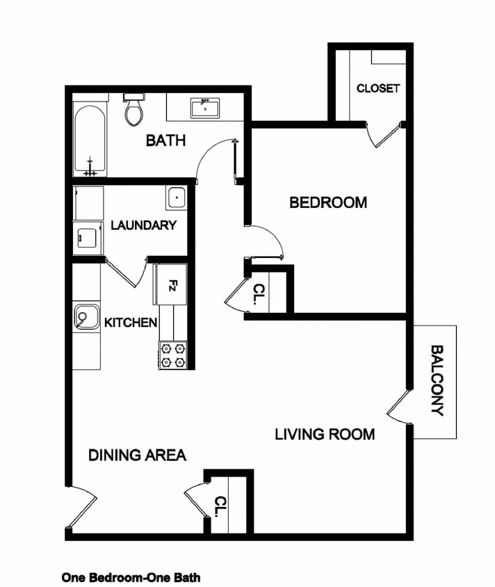 Floor Plan - 1 Bedroom, 1 Bath