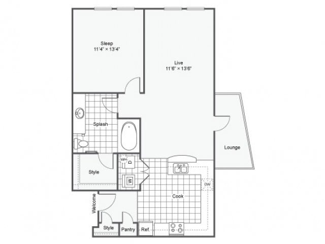 Floor Plan - 1 Bed 1 Bath Washer Dryer E