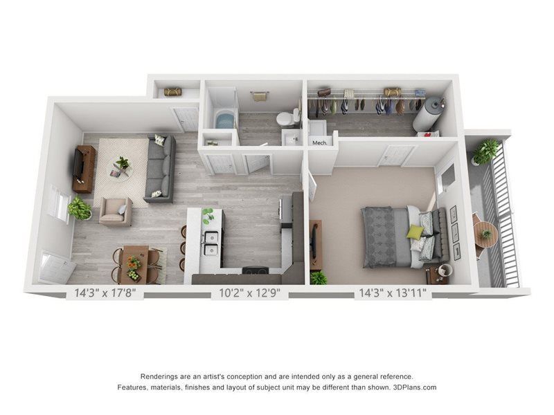 Floor Plan - 1 Bedroom First Level - 760sf