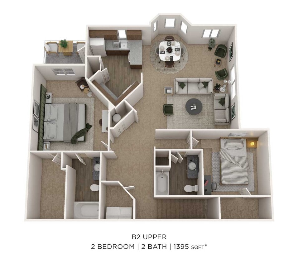 Floor Plan - Two Bedroom 2 Bath- Upper level 1395sqft