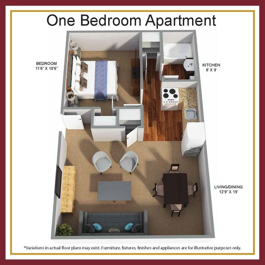 Floor Plan - One Bedroom Apartment-Oak