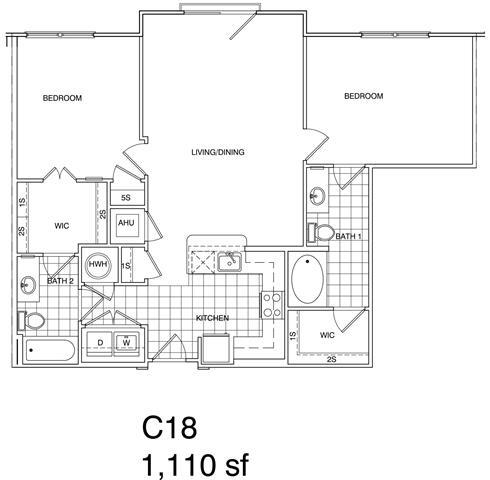 Floor Plan - 2 Bedroom, 2 Bath 1110 SF KC18
