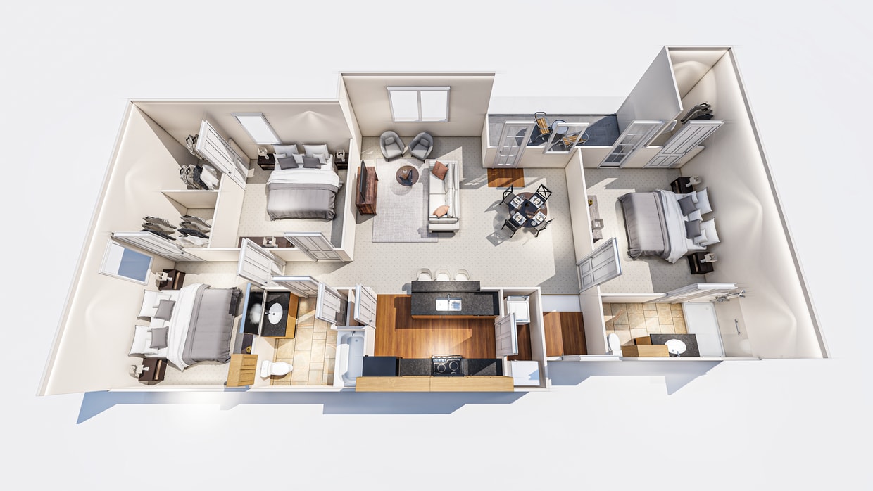 Explore luxury living with this modern two-bedroom apartment floor plan, offering open spaces and stylish comfort. - C1