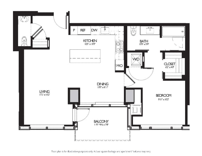 Floor Plan - 1 Bed 1.5 Bath
